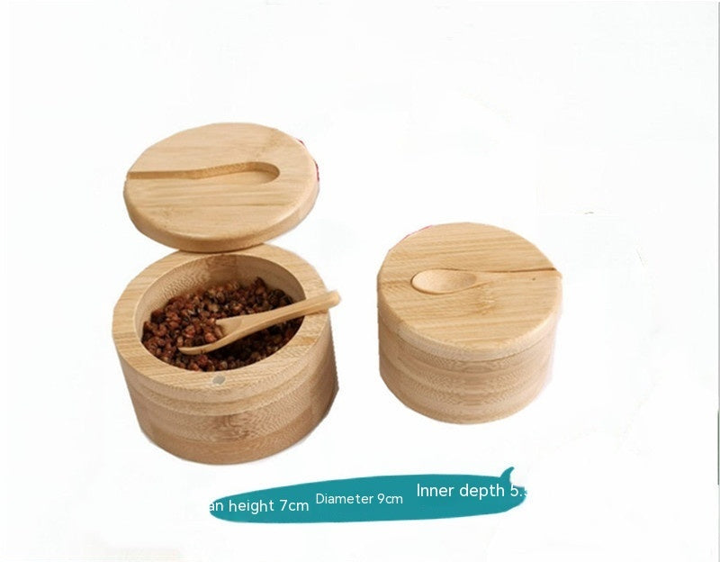 Bamboo Seasoning Jar Condiment Dispenser Bamboo Salt Jar With Spoon Kitchen Storage Seasoning Containers