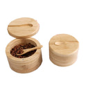 Bamboo Seasoning Jar Condiment Dispenser Bamboo Salt Jar With Spoon Kitchen Storage Seasoning Containers