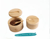 Bamboo Seasoning Jar Condiment Dispenser Bamboo Salt Jar With Spoon Kitchen Storage Seasoning Containers